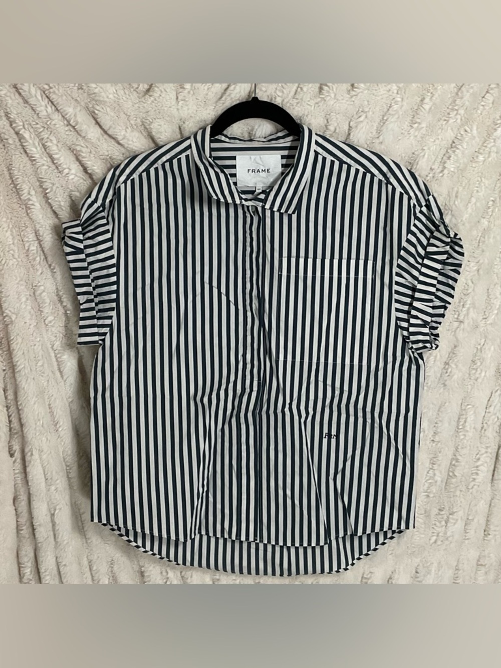 Frame Denim Sheila Striped Pocket Shirt Short Sleeve Button-Up